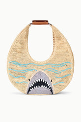 LARGE RAFFIA MOON TOTE BAG | GREAT WHITE