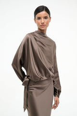 PHOEBE SILK DRESS | TRUFFLE