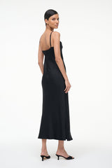 EVANGELINE SILK MIDI DRESS | BLACK
