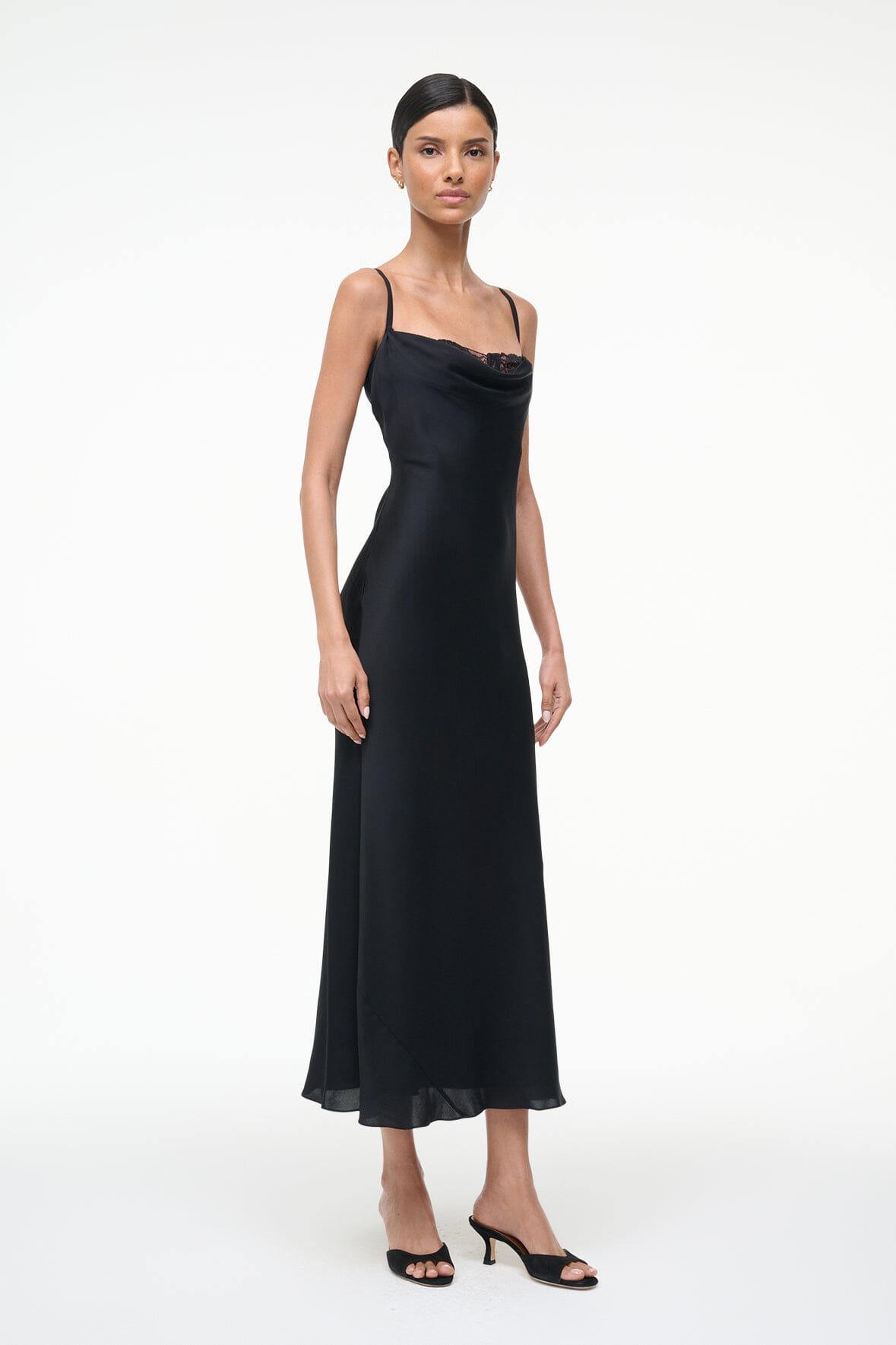 EVANGELINE SILK MIDI DRESS | BLACK