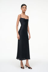 EVANGELINE SILK MIDI DRESS | BLACK