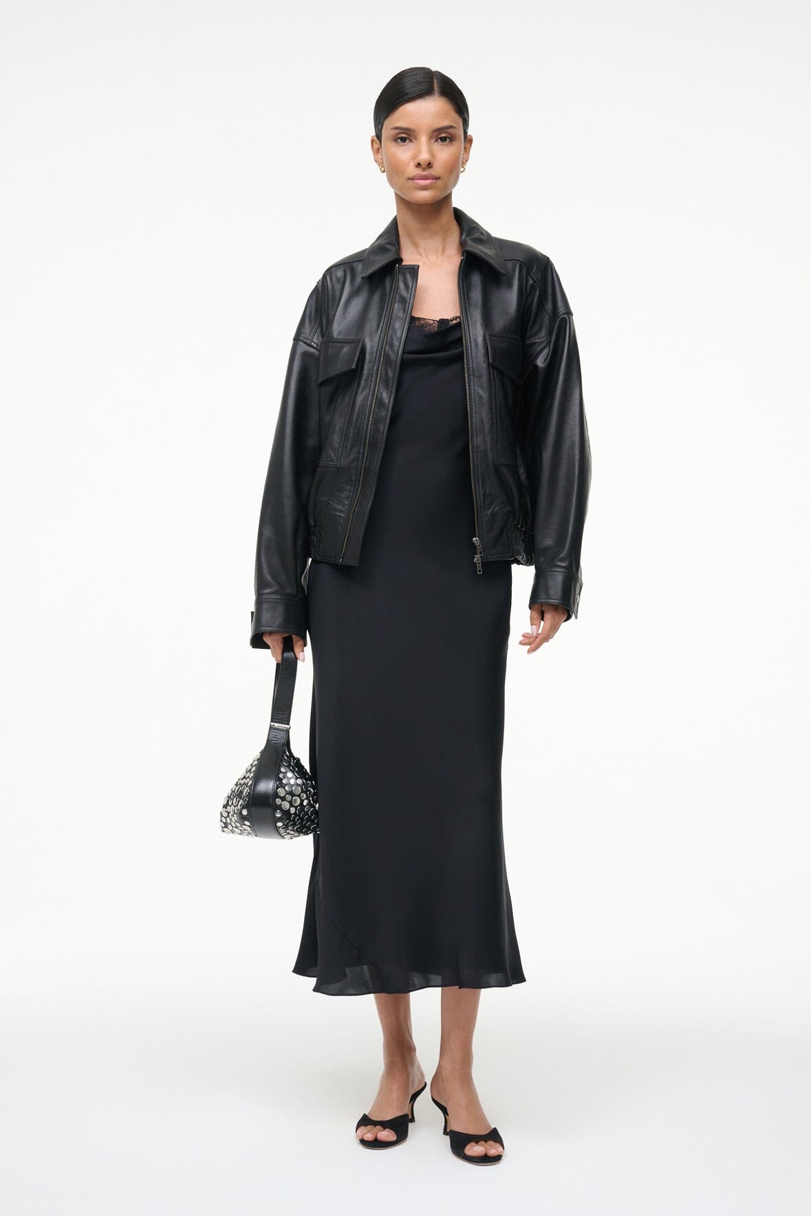 EVANGELINE SILK MIDI DRESS | BLACK