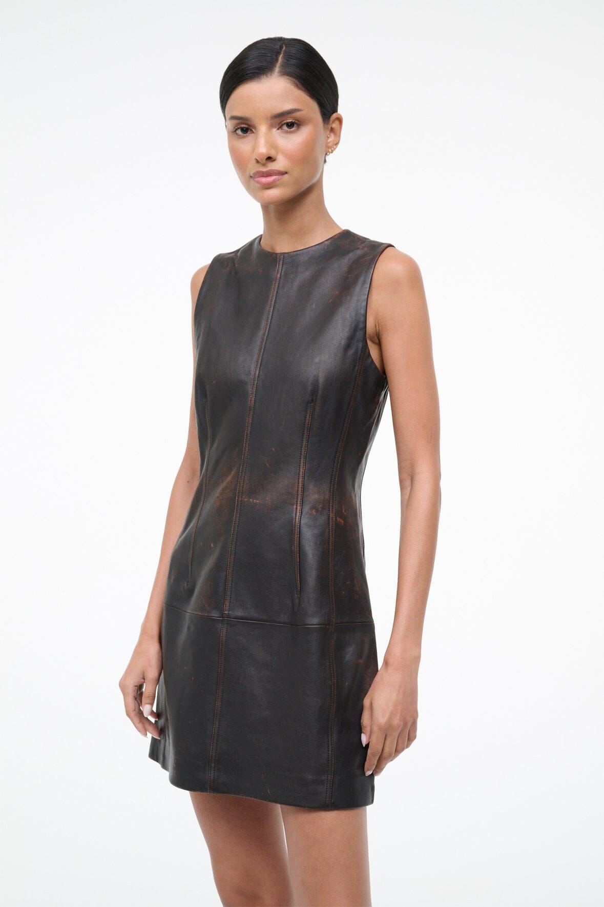 BINX LEATHER DRESS | DISTRESSED BROWN