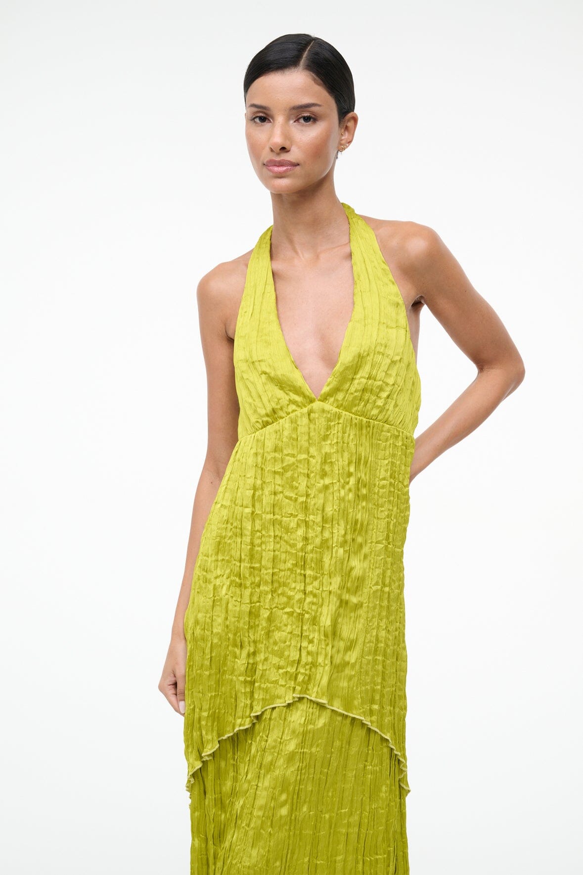 LAURIE DRESS | CHARTREUSE PLISSE
