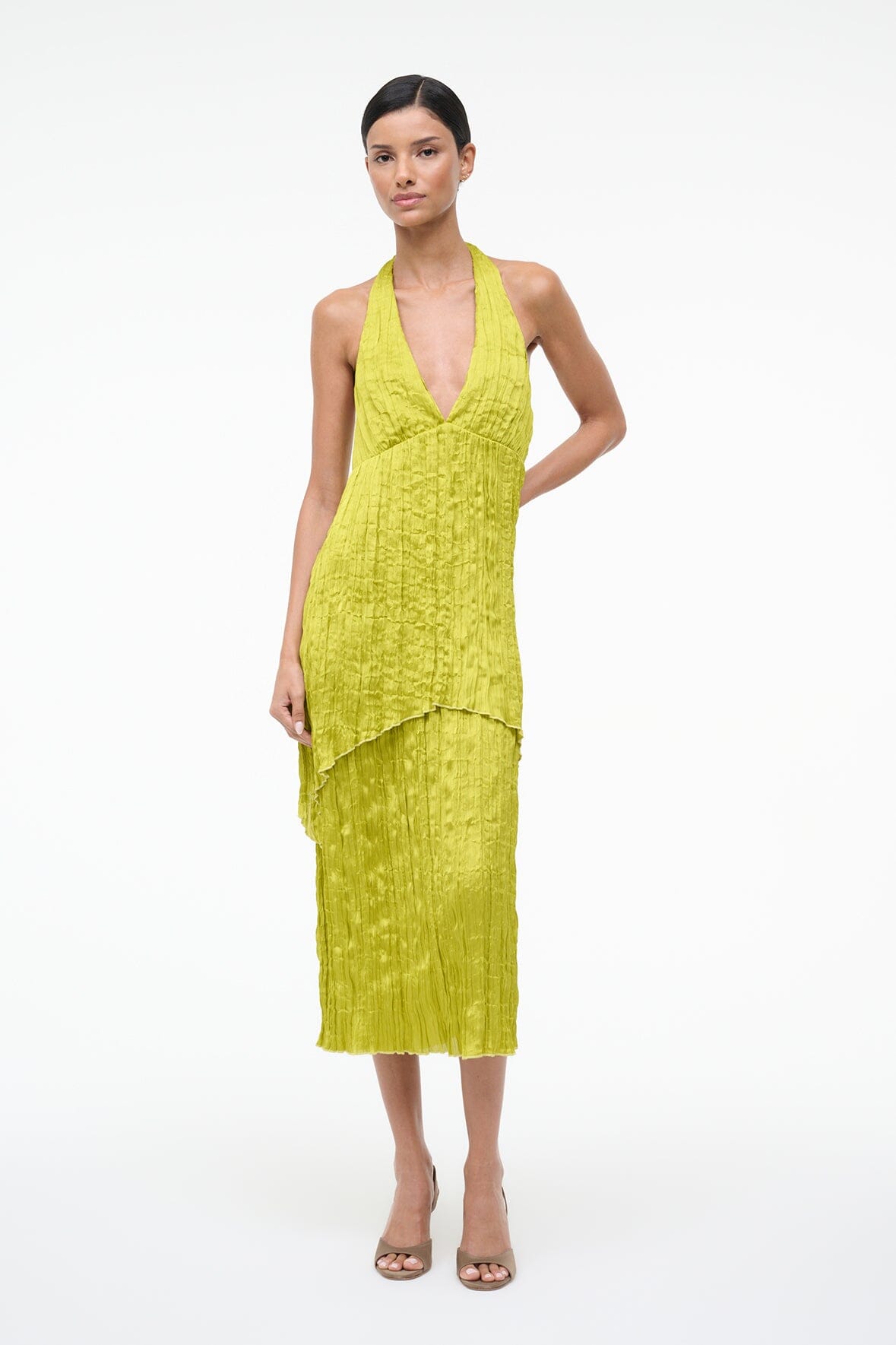 LAURIE DRESS | CHARTREUSE PLISSE