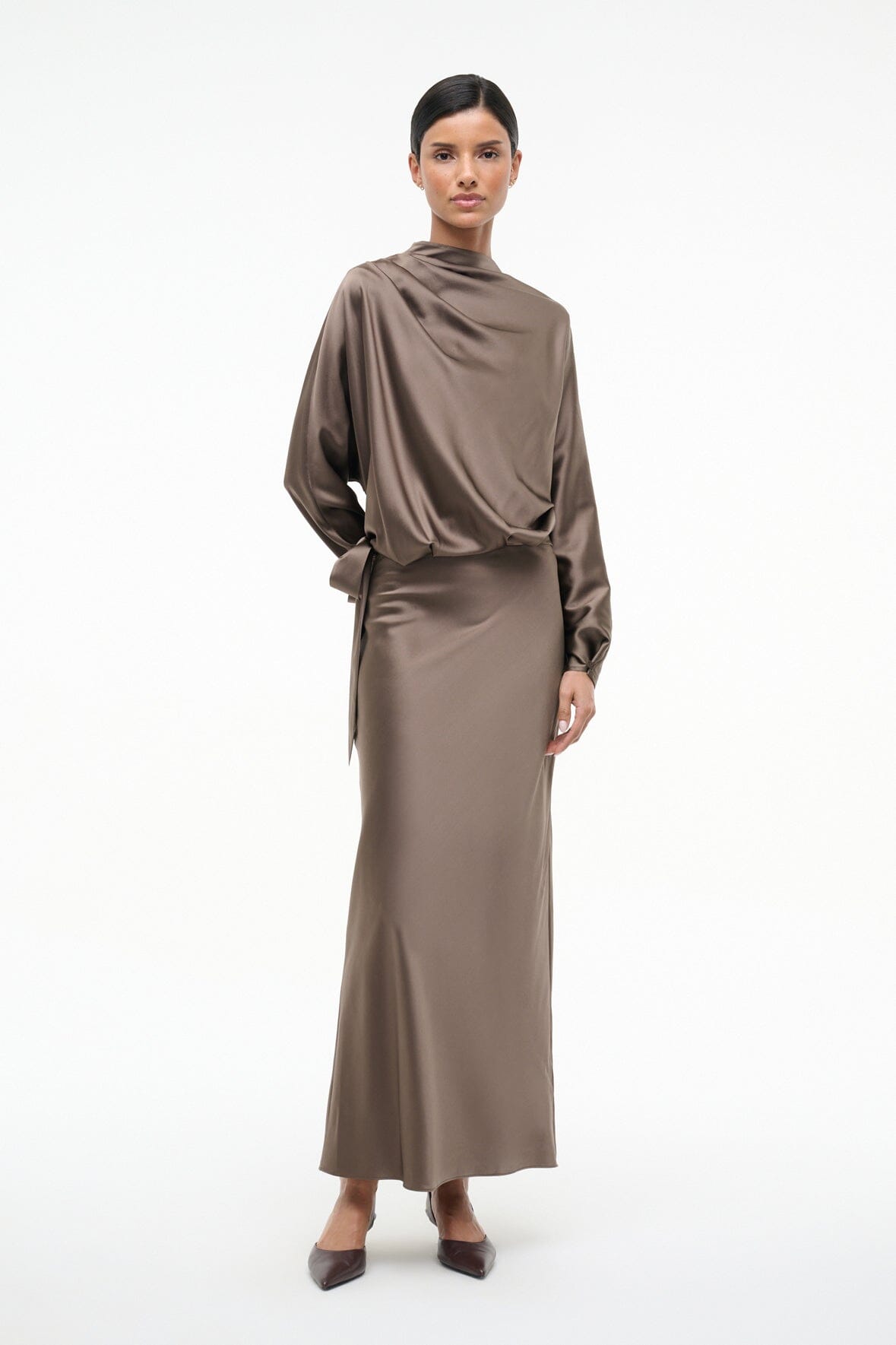 PHOEBE SILK DRESS | TRUFFLE