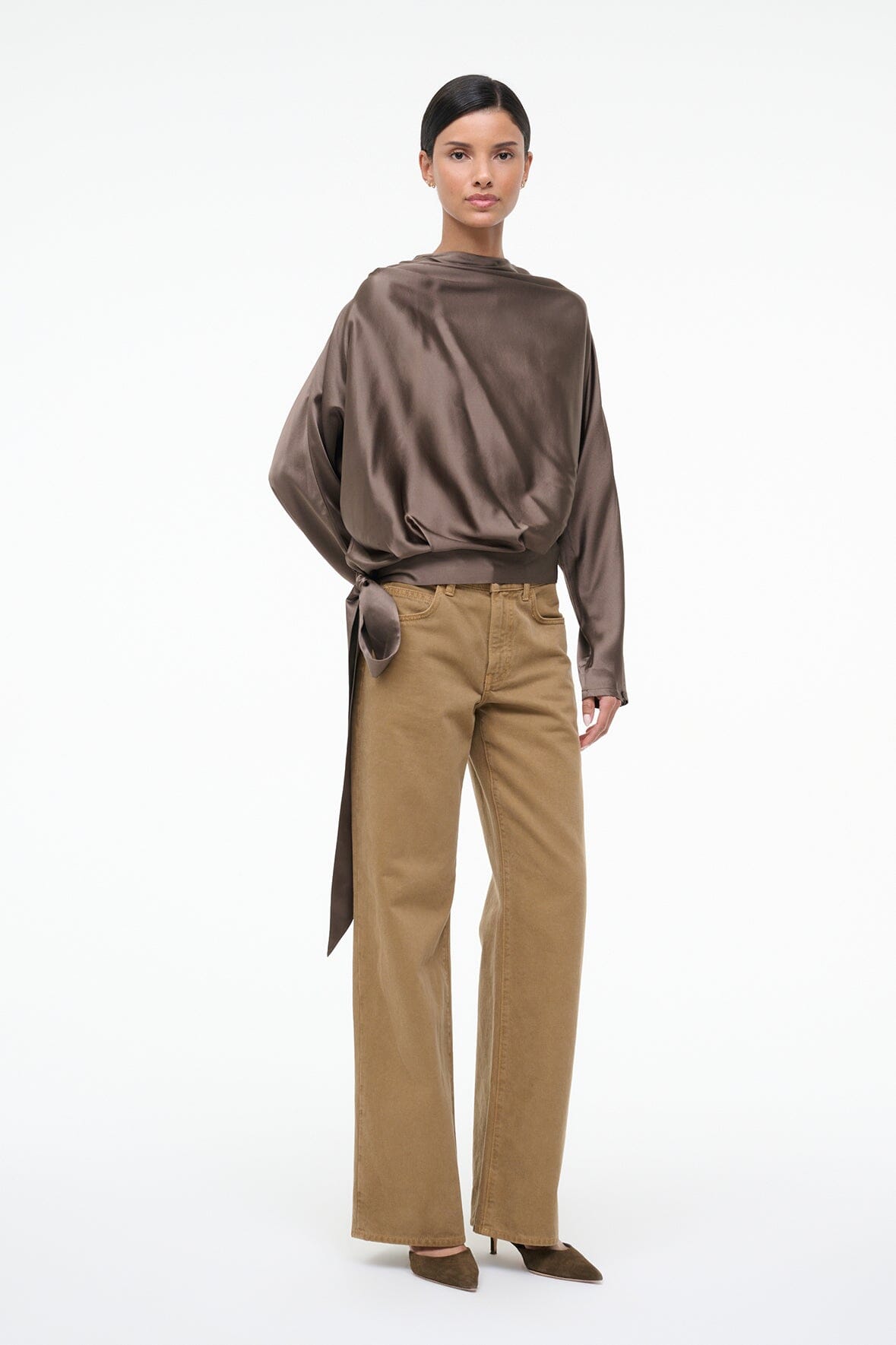 PHOEBE SILK TOP | TRUFFLE
