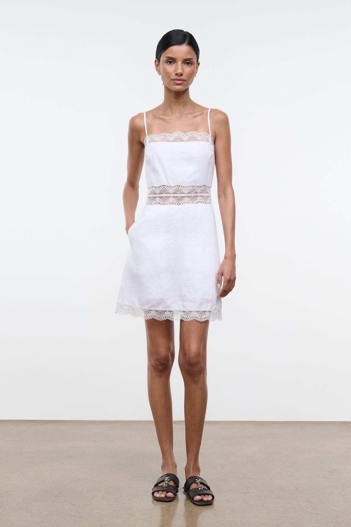 AMALINA LINEN MINI DRESS | WHITE